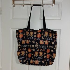 Lesportsac purse vintage bag tote black apples pears fall fruit retro nylon